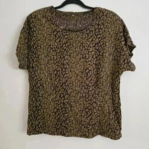 Carole Little 90s Leopard Print Blouse With Bead Fringe Size 6 #047